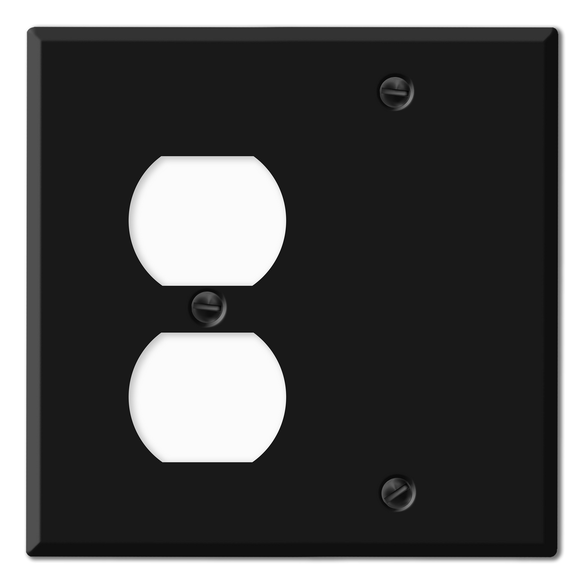 2-Gang Standard Metal Wall Plate โ 1 Duplex Receptacle + 1 Blank โ Black Matte