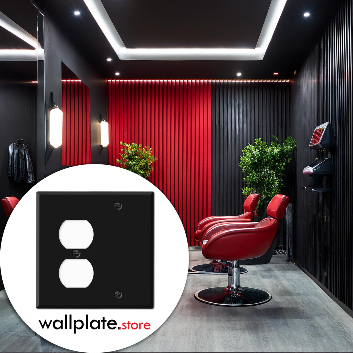 2-Gang Standard Metal Wall Plate – 1 Duplex Receptacle + 1 Blank – Black Matte
