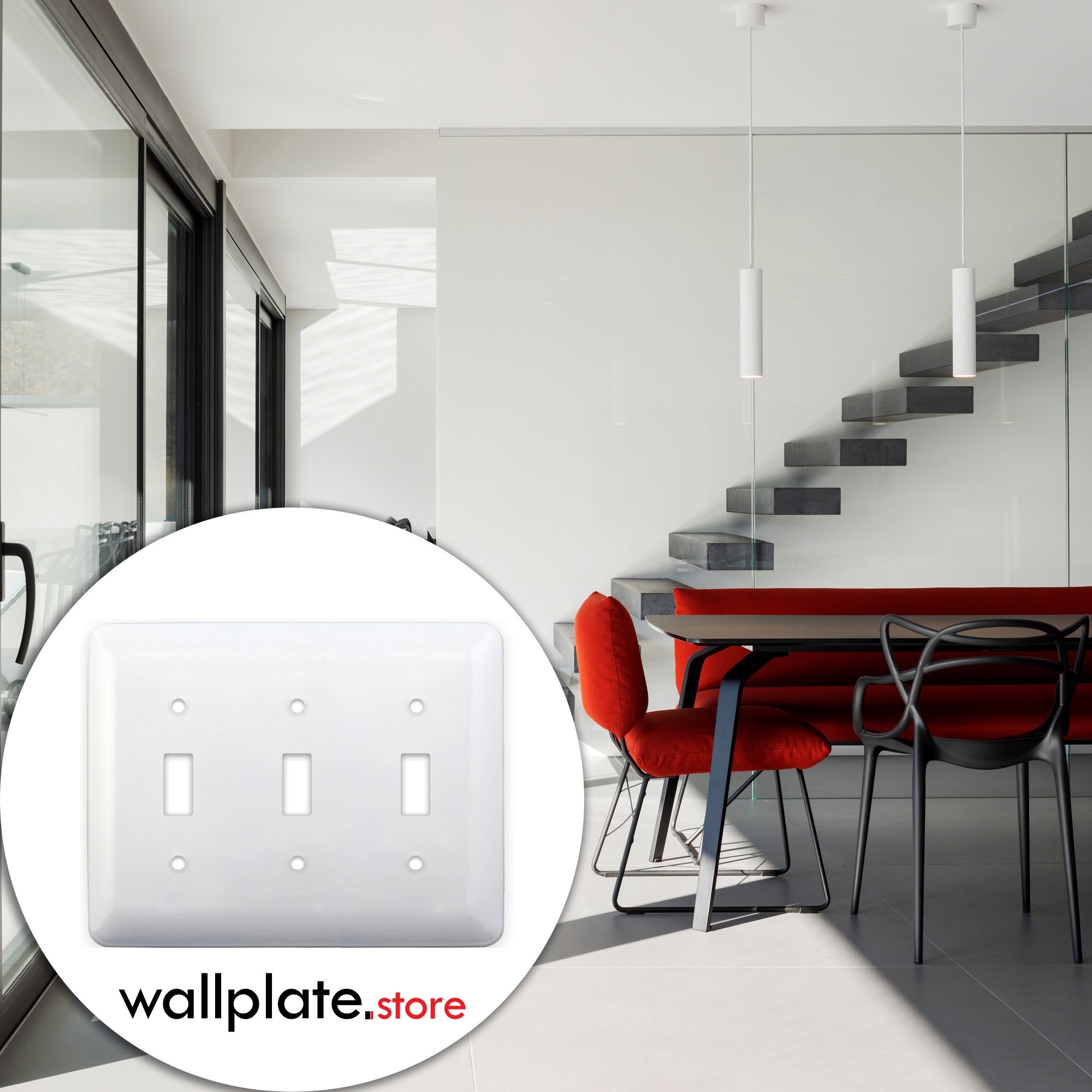 3 Gang Toggle, Princess Size, Painted Metal Wallplate - White