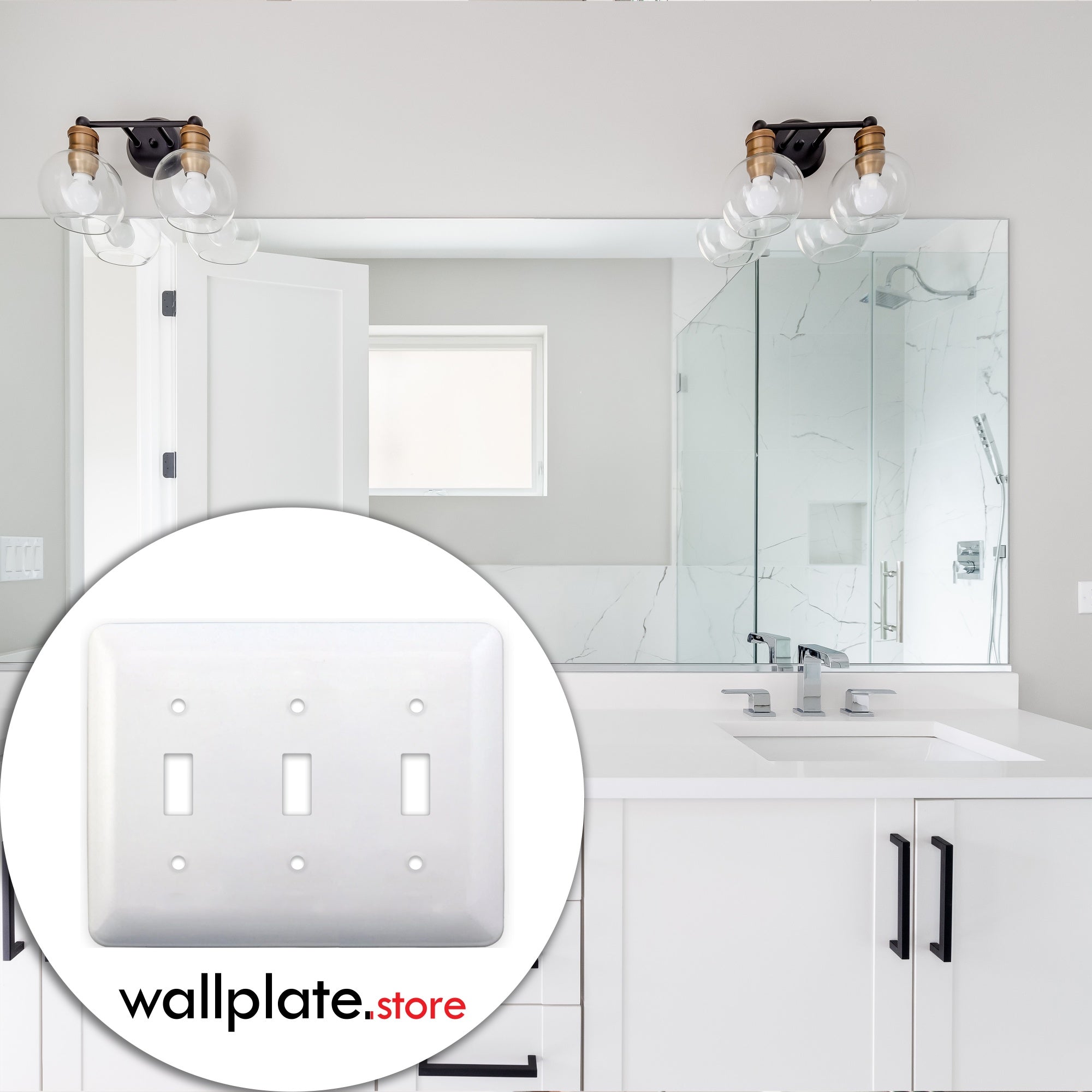 3 Gang Toggle, Princess Size, Painted Metal Wallplate - White