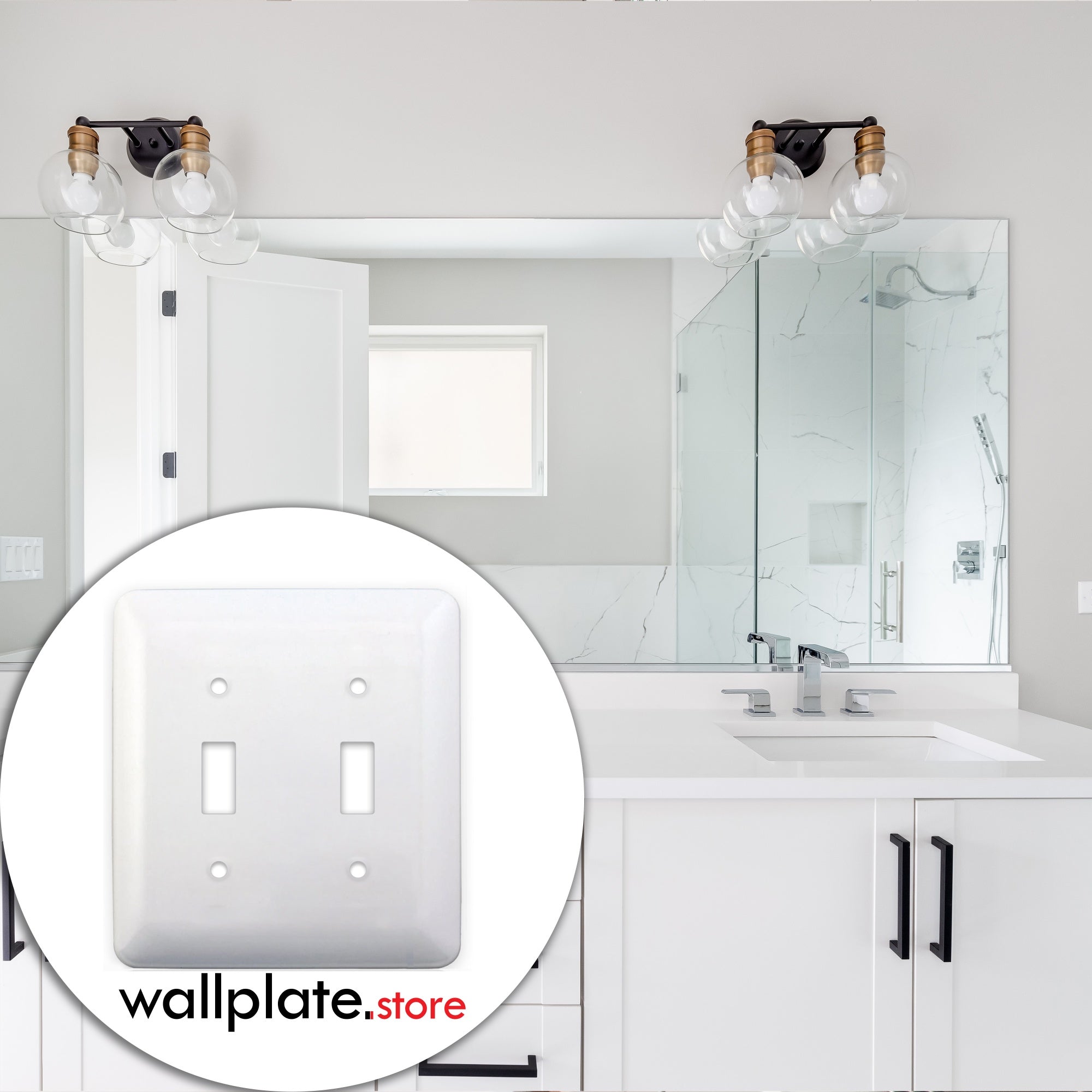 2 Gang Toggle, Princess Size, Painted Metal Wallplate - White