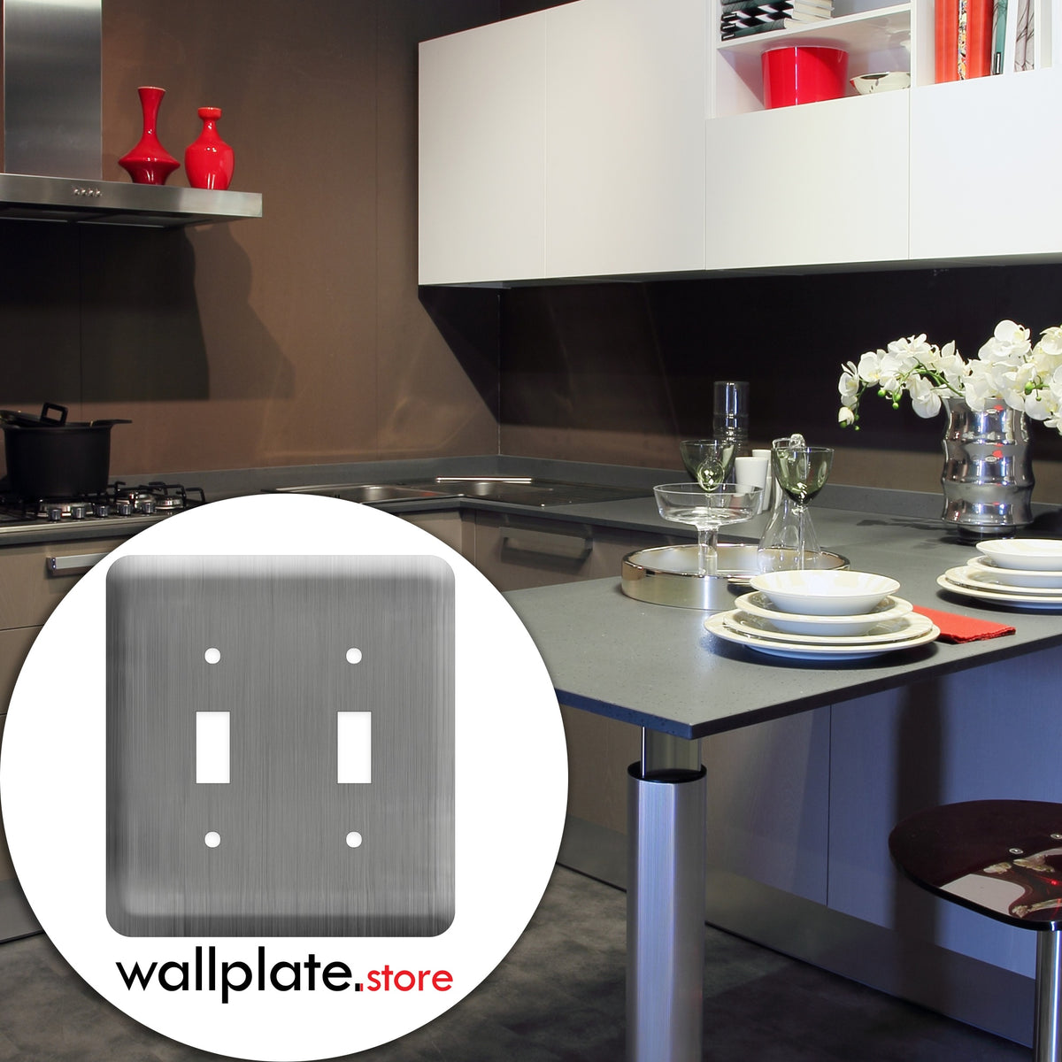 2-Gang Princess Stainless Steel Wall Plate – 2 Toggle Switch Openings – Type 430 Satin