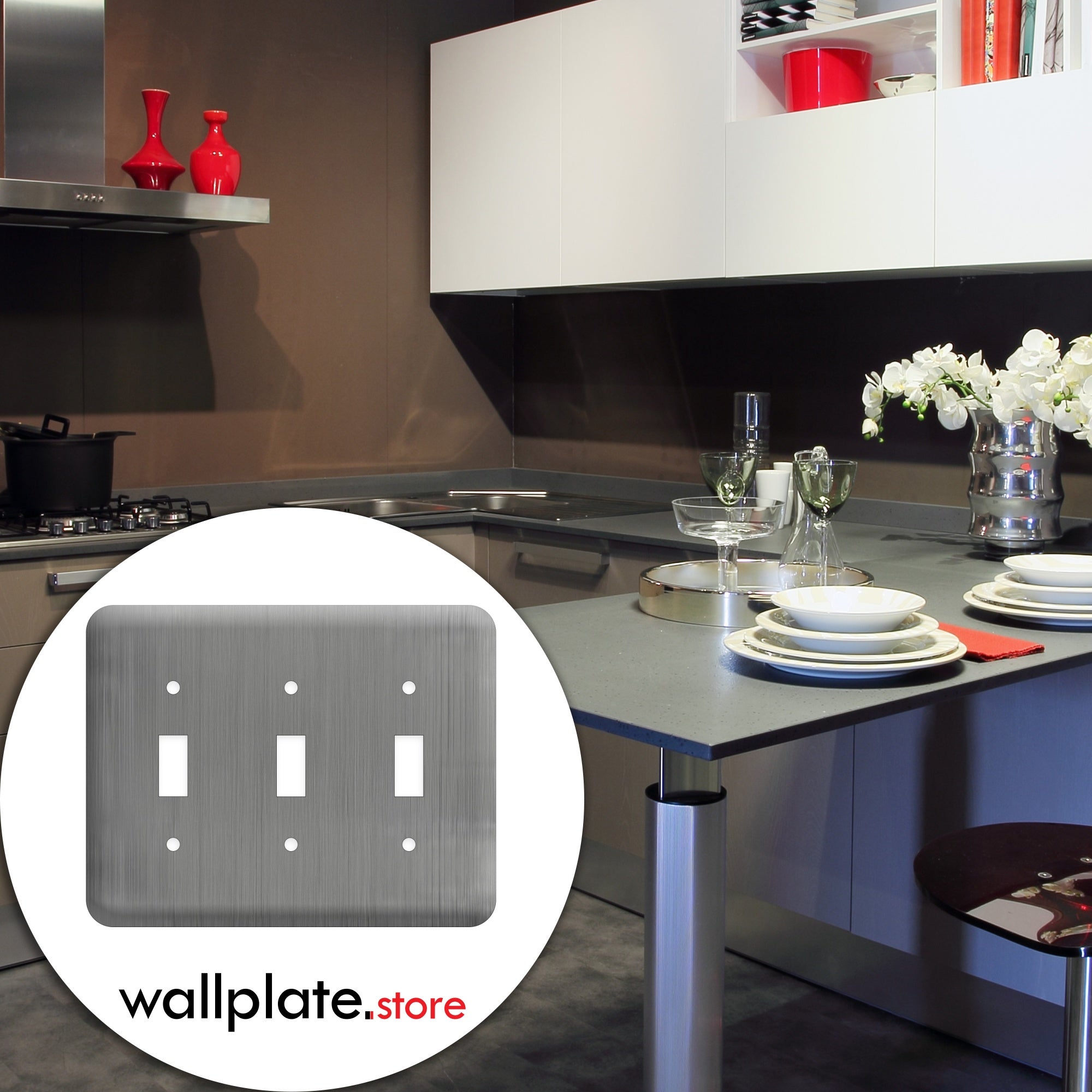 3 Gang toggle, Princess Size, Stainless Steel Metallic Finish Wallplate