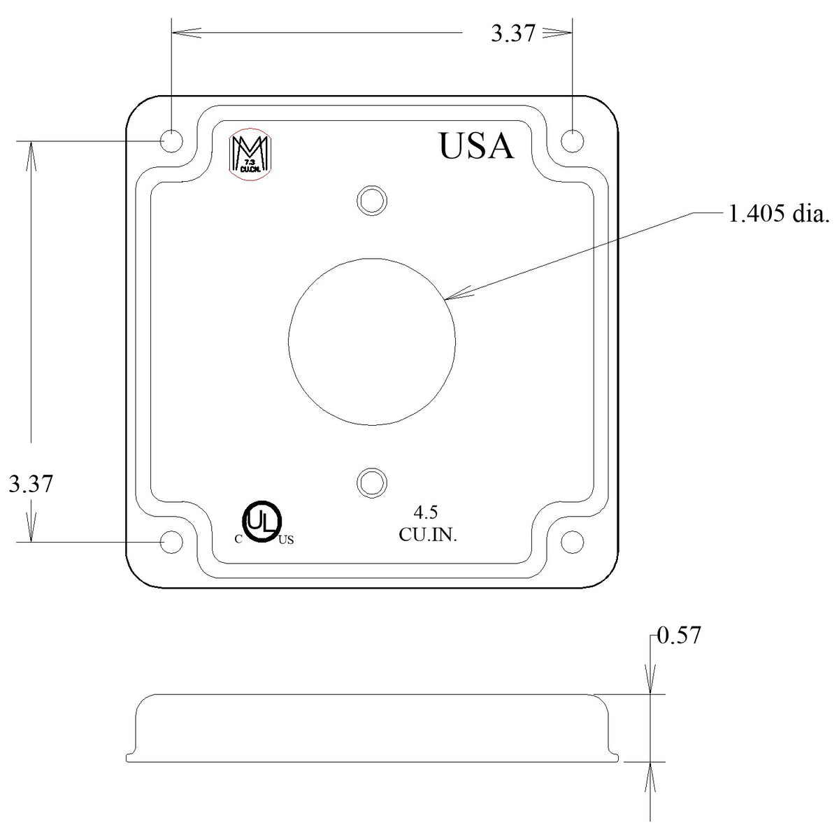 4 inch square cover, raised 1/2 inch, single receptacle