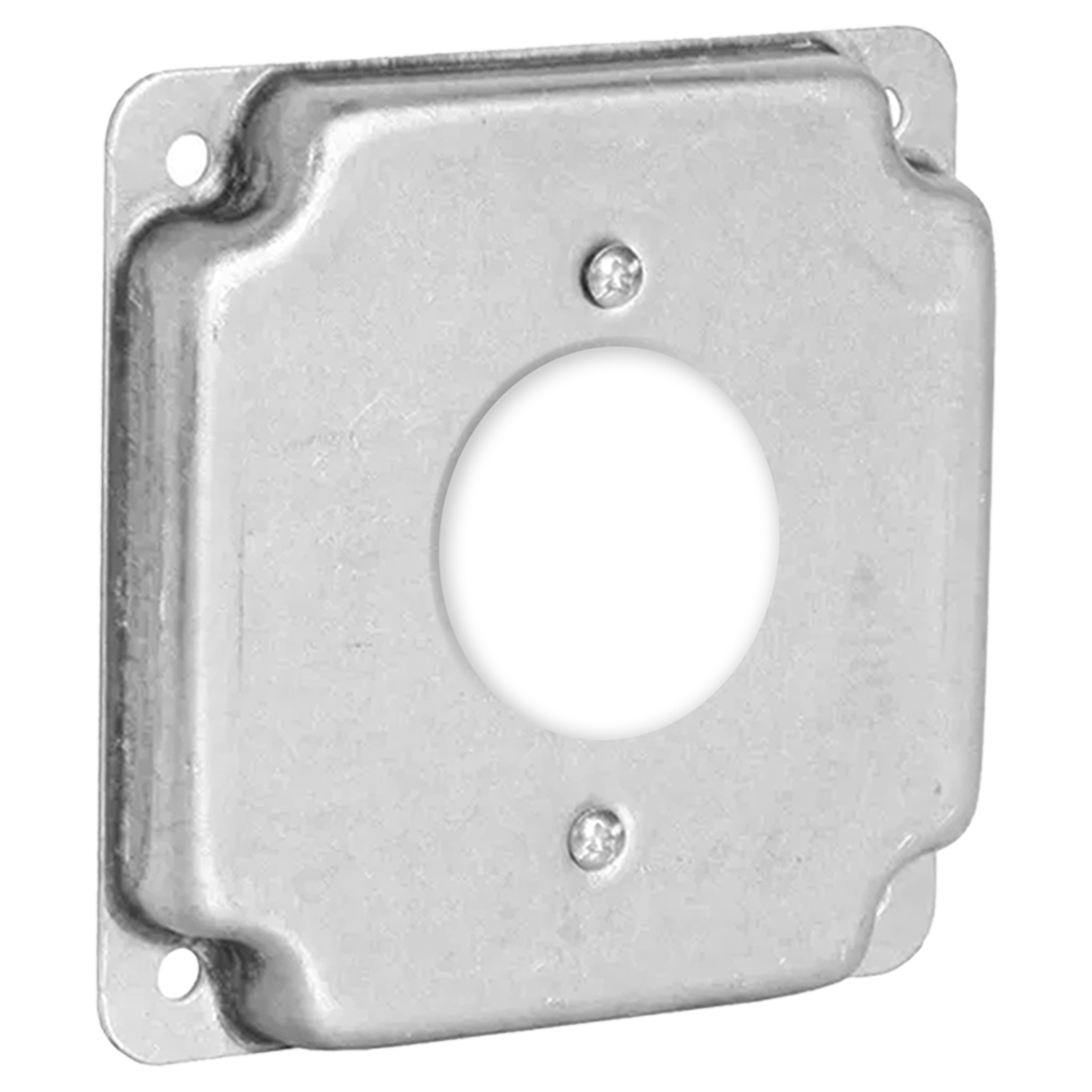 4 Inch Square Electric Box Cover, Raised 1/2 Inch, Single Receptacle 1.405 Diameter Opening