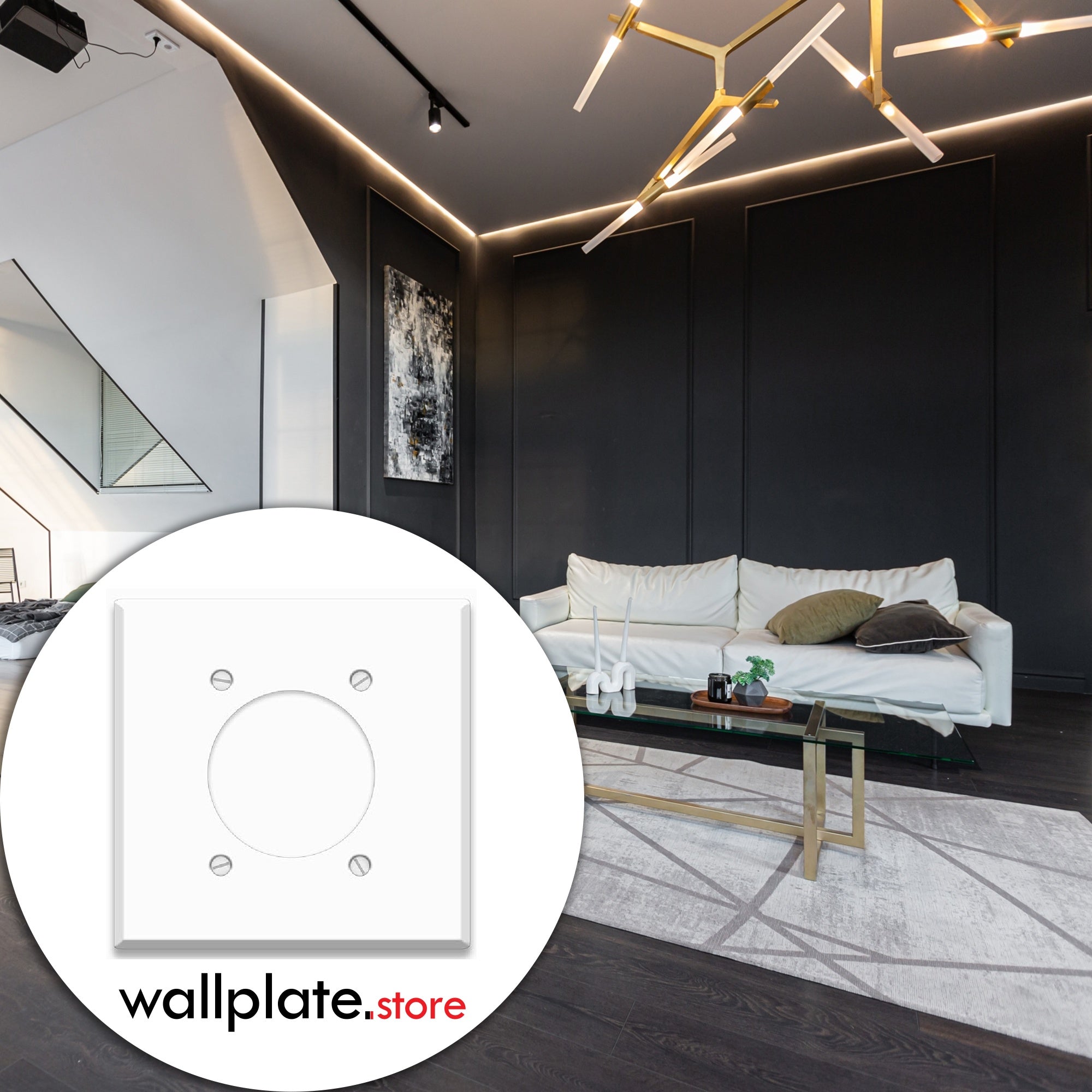 2-Gang with One Round Receptacle Opening (2.125 in. Centered), Standard Size, White Painted Metal Wallplate