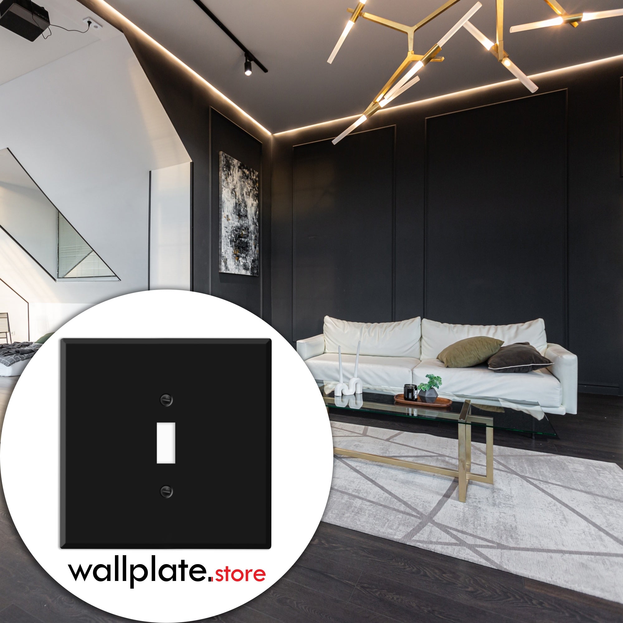 2 Gang with 1 Toggle Centered, Oversize, Black Painted Metal wallplate