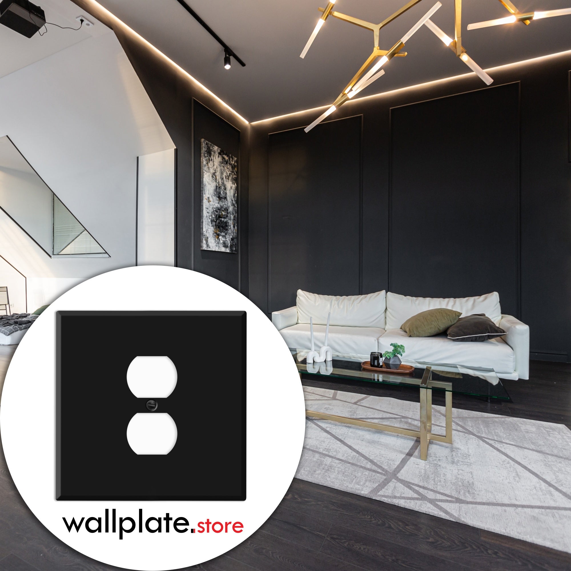 2 Gang with 1 Duplex Centered, Oversize, Black Painted Metal wallplate