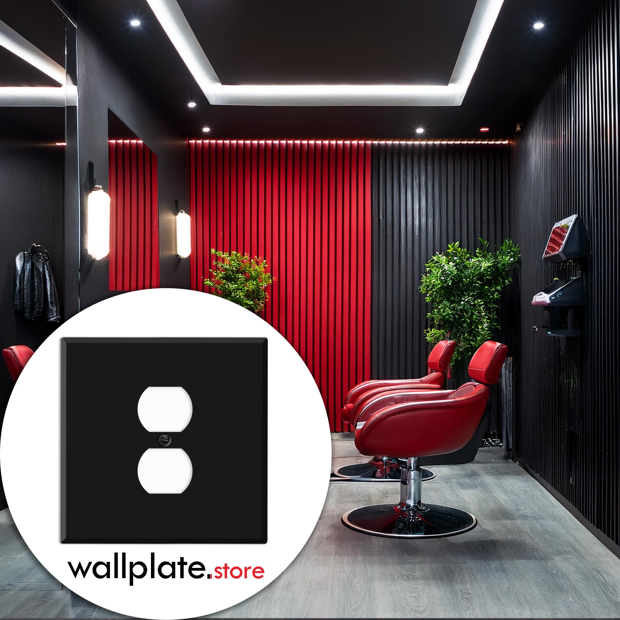 2 Gang with 1 Duplex Centered, Oversize, Black Painted Metal wallplate