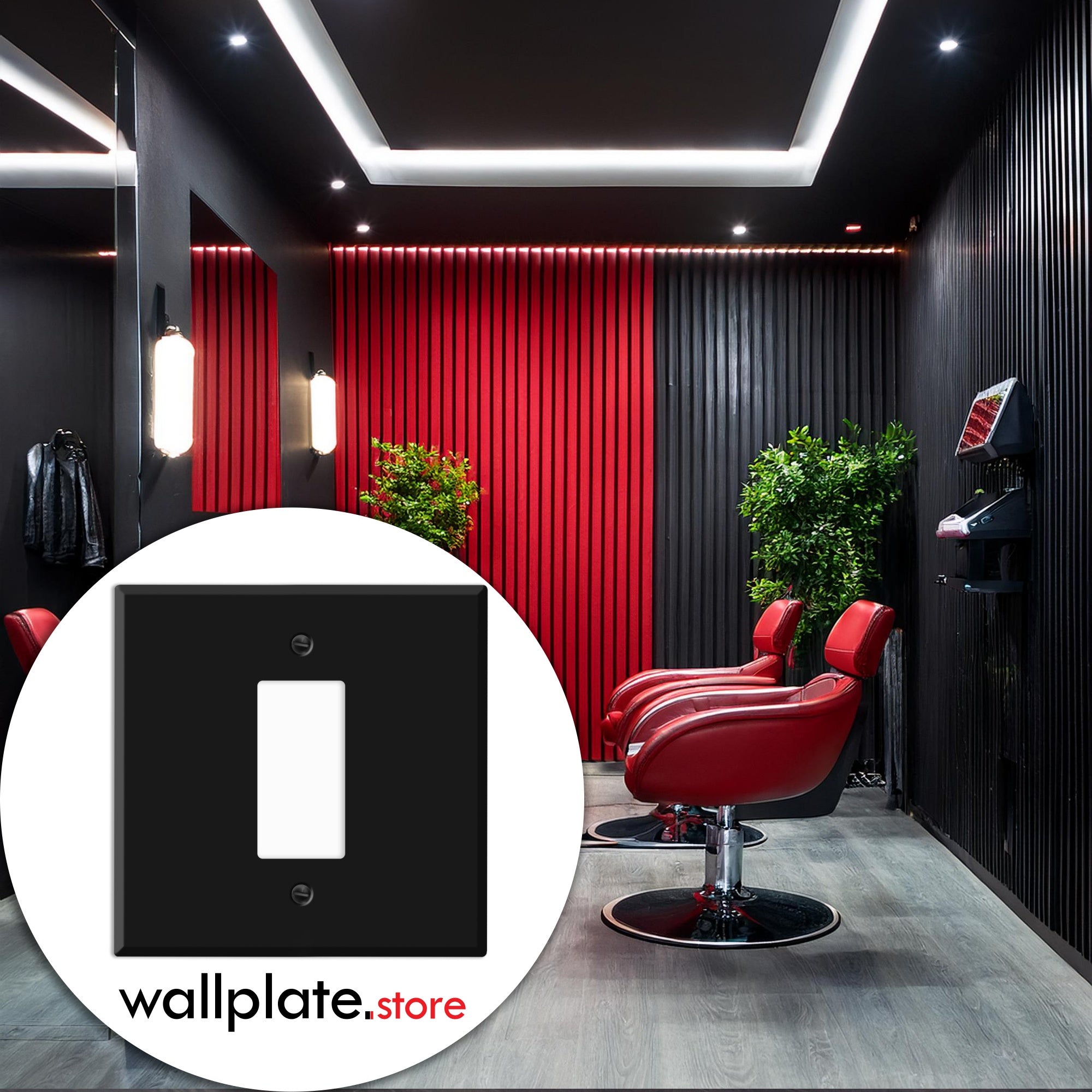 2‑Gang Oversized Decora‑Style Wall Plate – 5.5" x 5.5" With Centered GFCI Opening – Black Metal (Made in USA)