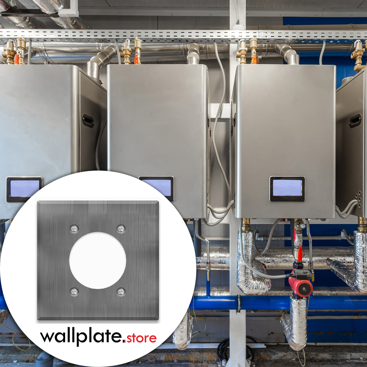 2-Gang Standard Stainless Steel Wall Plate – Centered Range/Dryer Receptacle Opening (2.125 in.) – Type 430 Satin