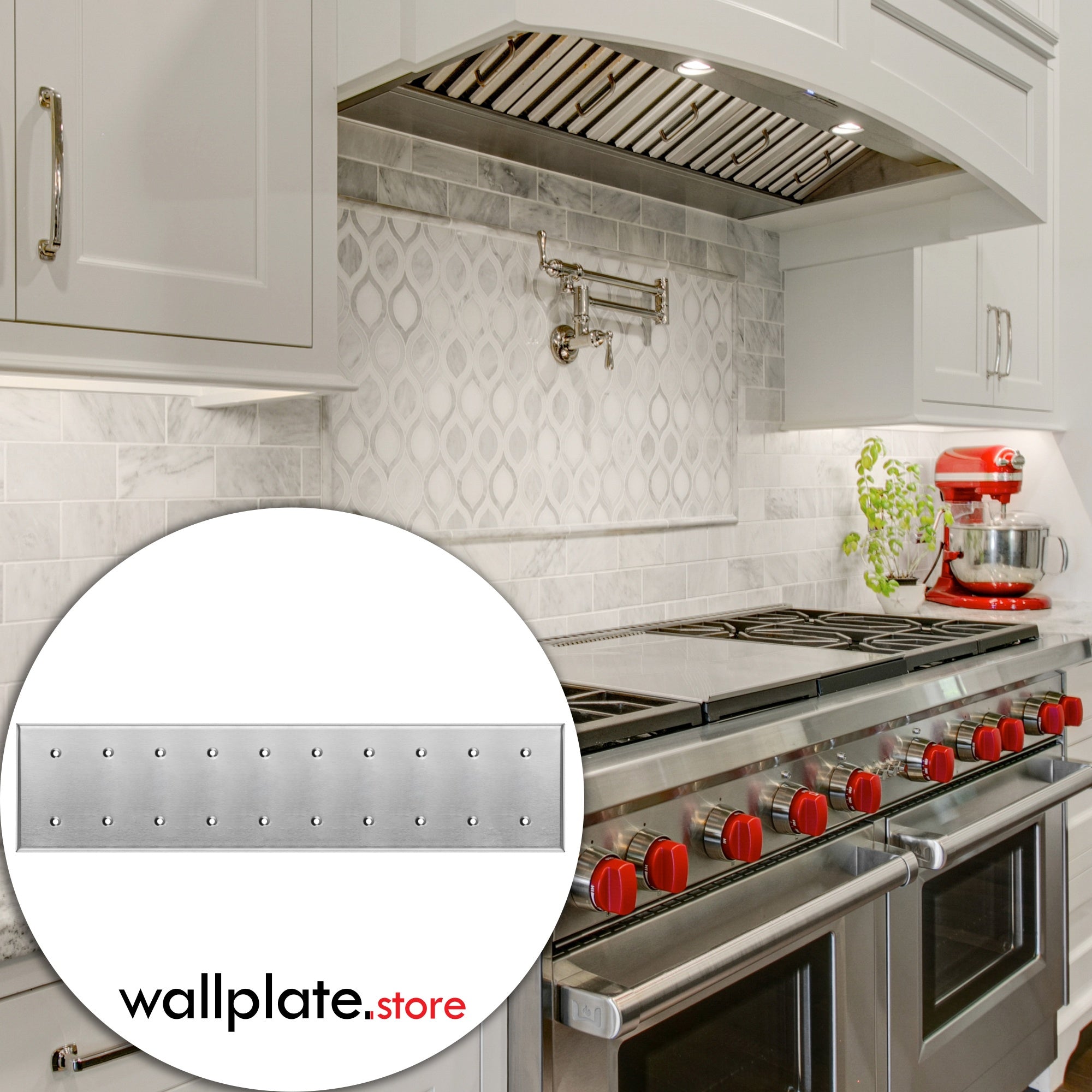 10 Gang Blank, Standard Size, Stainless Steel Metallic Finish Wallplate