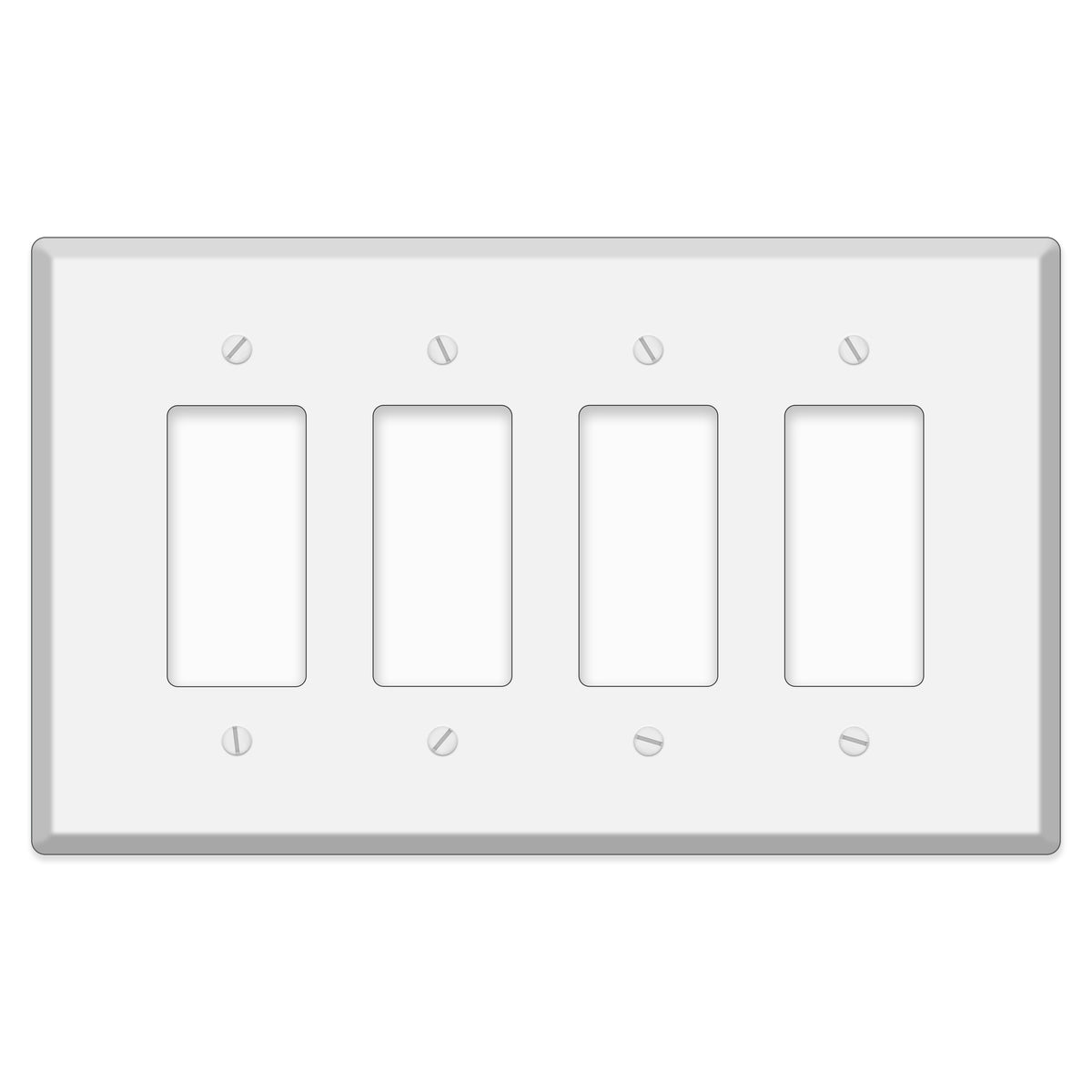 4-Gang Oversize Metal Wall Plate – 4 Decora/GFCI Openings – White Semi-Gloss