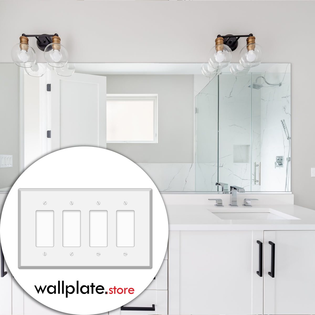 4-Gang Oversize Metal Wall Plate – 4 Decora/GFCI Openings – White Semi-Gloss