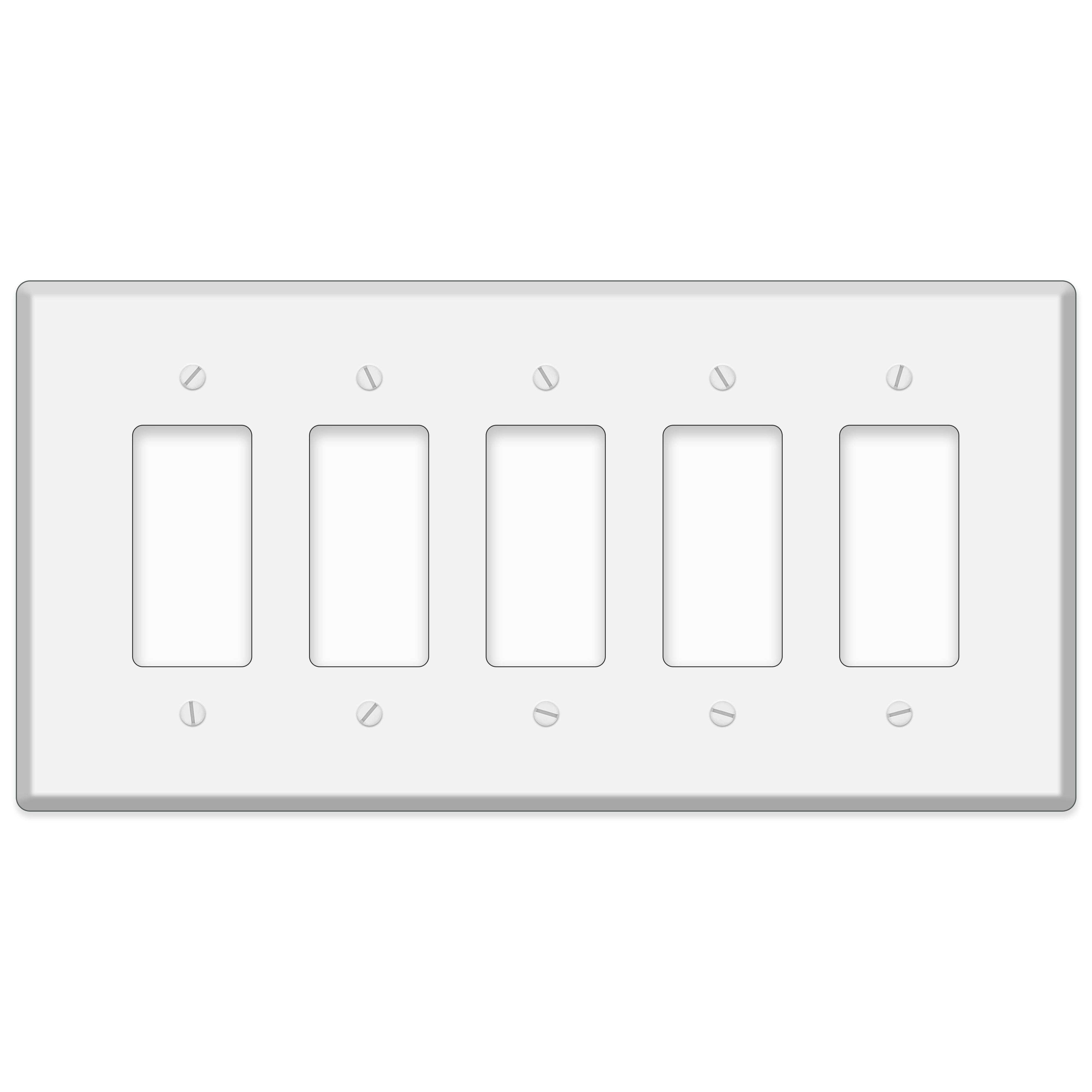 5-Gang Jumbo Oversize Wall Plate Cover – Compatible with Decora® Devices – White Painted Metal – Made in USA