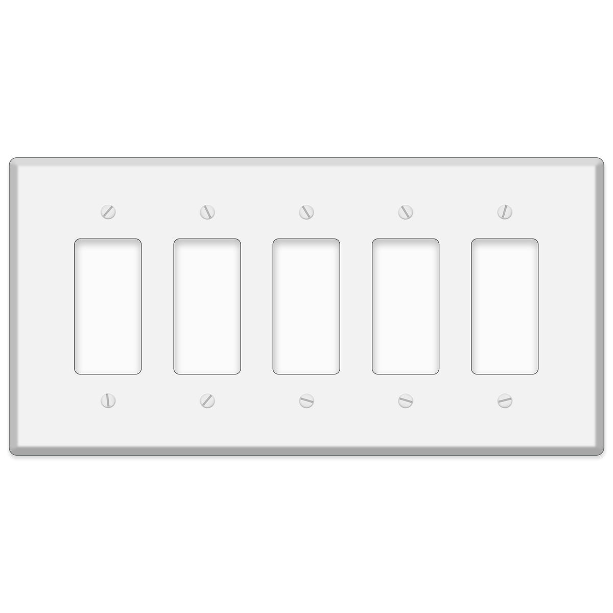5-Gang Oversize Metal Wall Plate – 5 Decora/GFCI Openings – White Semi-Gloss