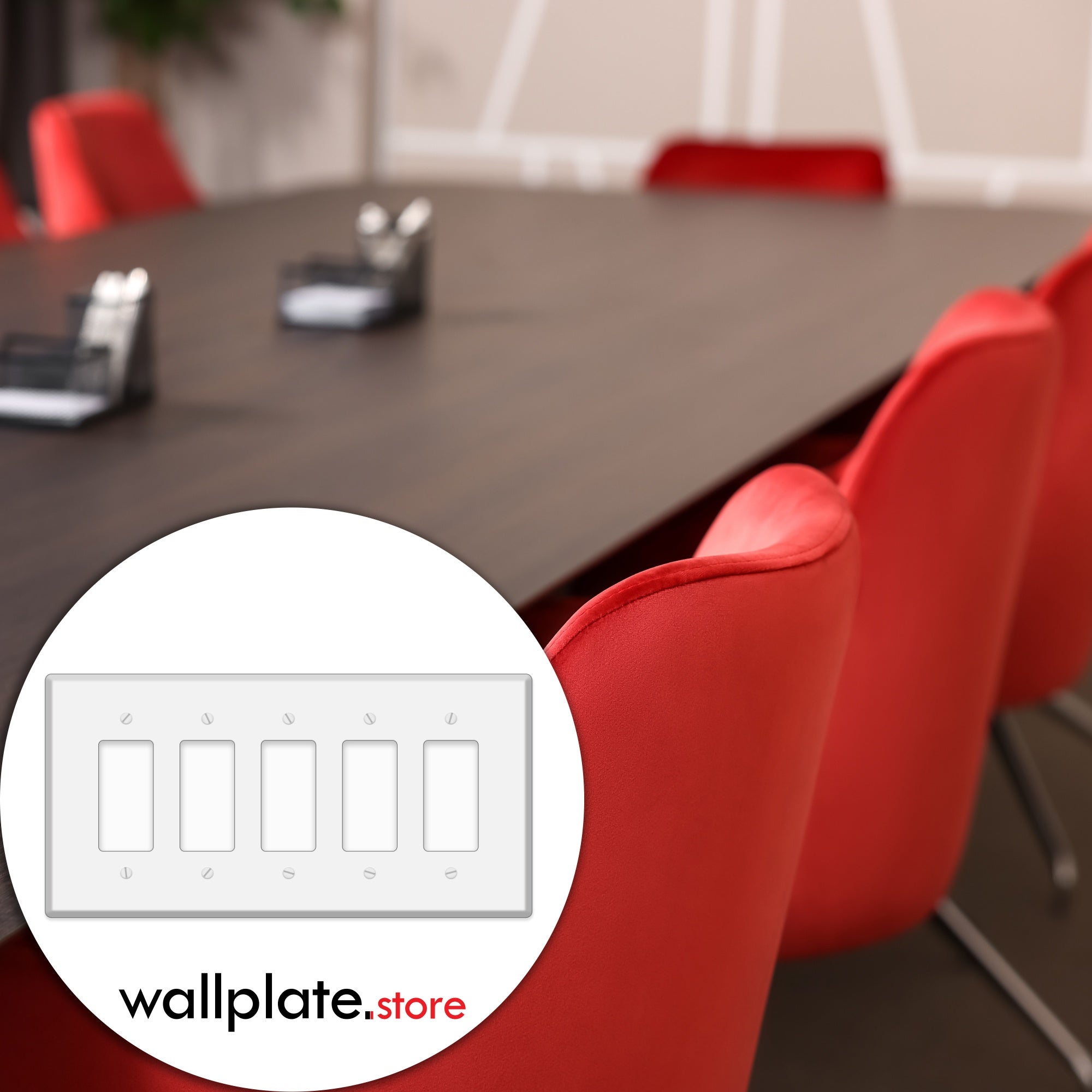 5-Gang Jumbo Oversize Wall Plate Cover – Compatible with Decora® Devices – White Painted Metal – Made in USA