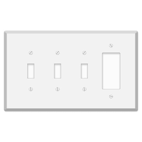 4-Gang Oversize Metal Wall Plate – 3 Toggle Openings + 1 Decora/GFCI Opening – White Semi-Gloss