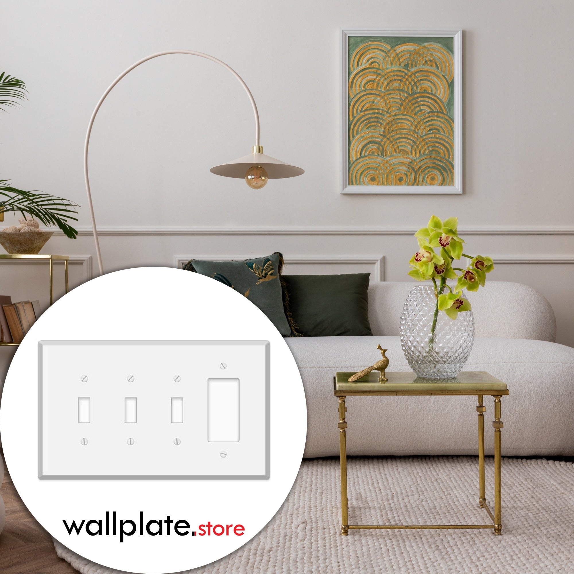 4 Gang Jumbo with 3 Toggle and 1 GFI, White Painted Metal Wallplate