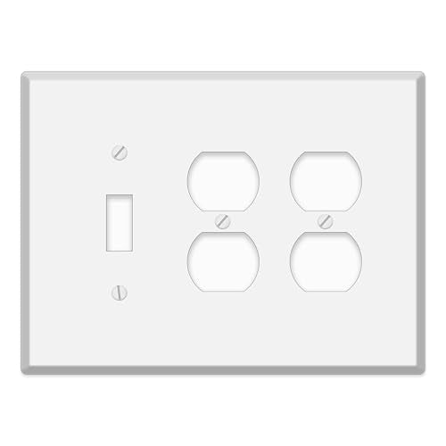 3 Gang Oversized, with 1 toggle and 2 duplex, White Painted Metal Wallplate - Made in USA