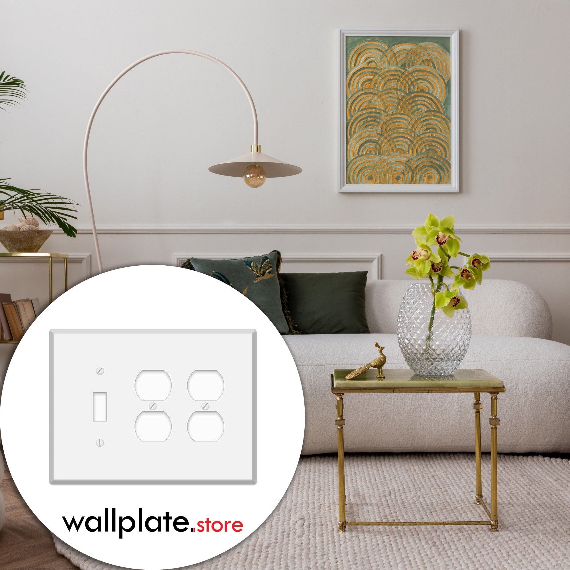 3 Gang Oversized, with 1 toggle and 2 duplex, White Painted Metal Wallplate