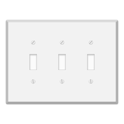 3 Gang Jumbo Oversized Toggle Switch Wall Plate Cover - White Metal - Made in USA