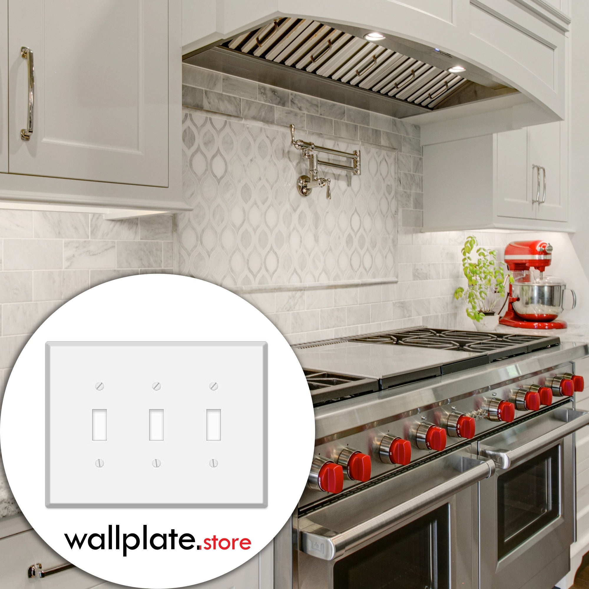 3 Gang Jumbo Oversized Toggle Switch Wall Plate Cover - White Metal - Made in USA