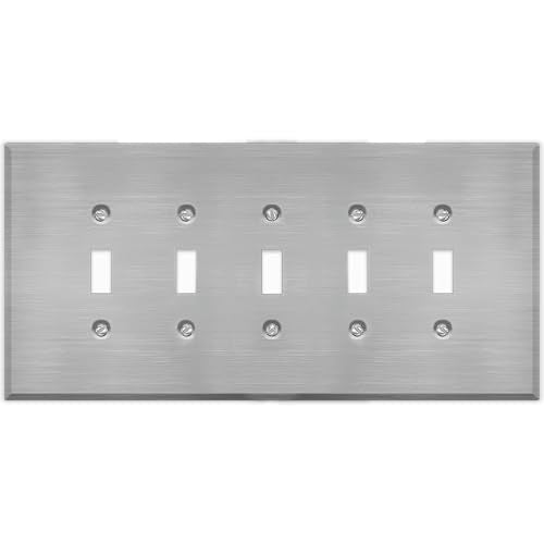 5 Gang Oversized, Toggle Switch Stainless Steel Wallplate - Made in USA