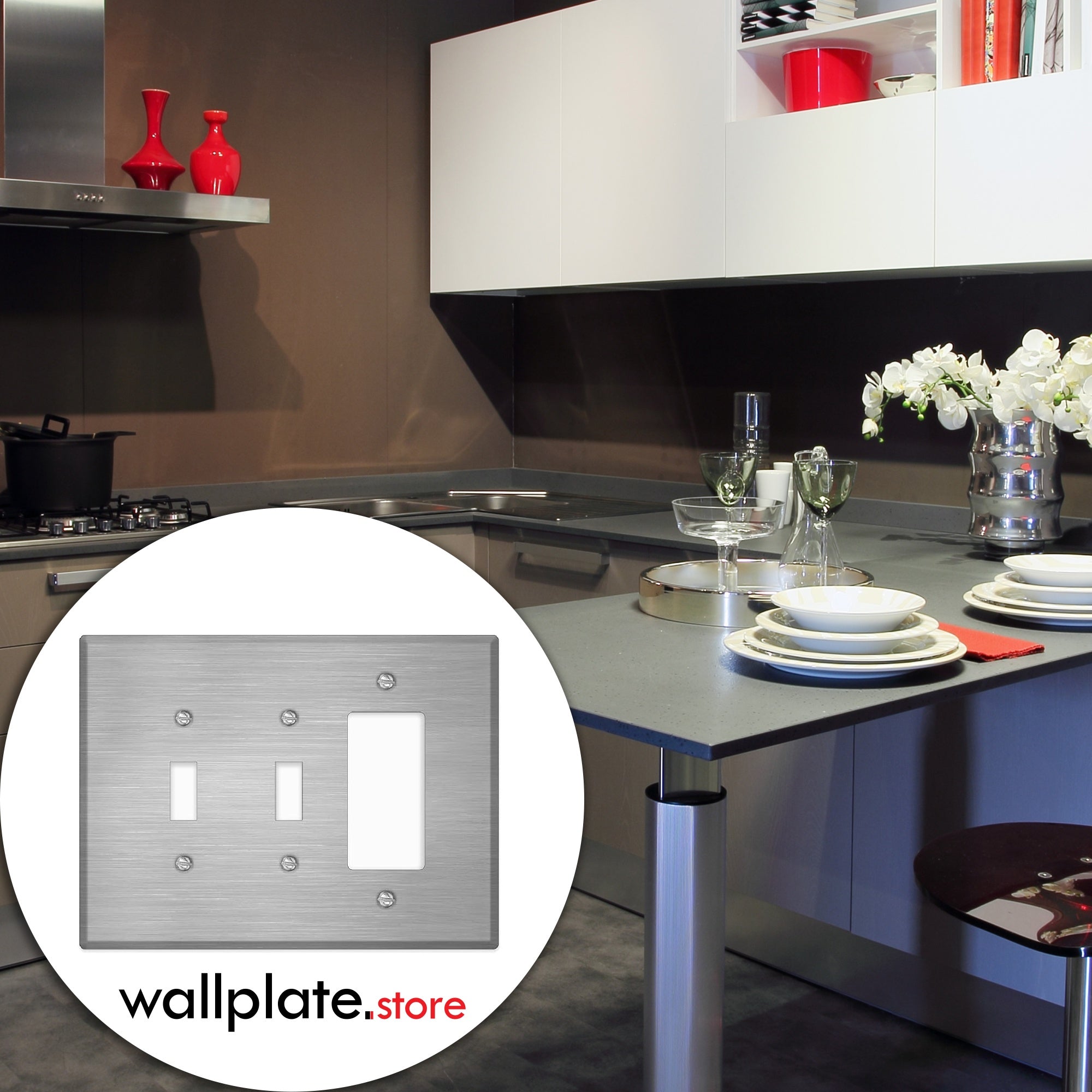 3 Gang Oversized, with 2 Toggle and 1 Rocker, Stainless Steel Wallplate