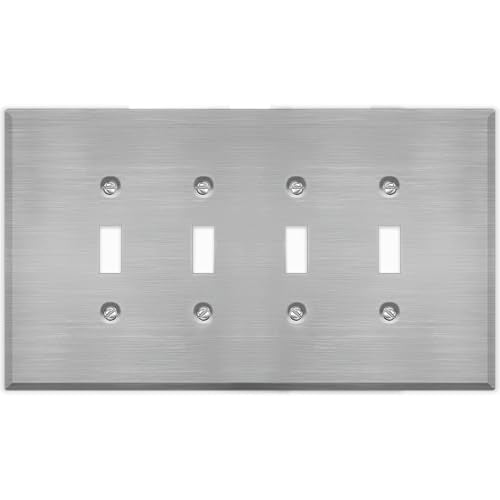4 Gang Oversized, Toggle Switch Stainless Steel Wallplate