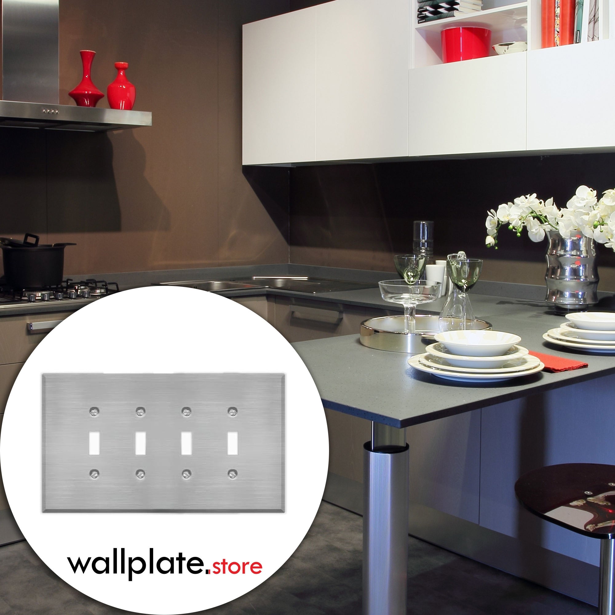 4 Gang Oversized, Toggle Switch Stainless Steel Wallplate - Made in USA