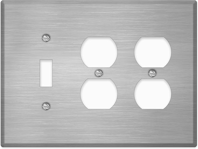 3 Gang Oversized, with 1 Toggle and 2 Duplex, Stainless Steel Wallplate