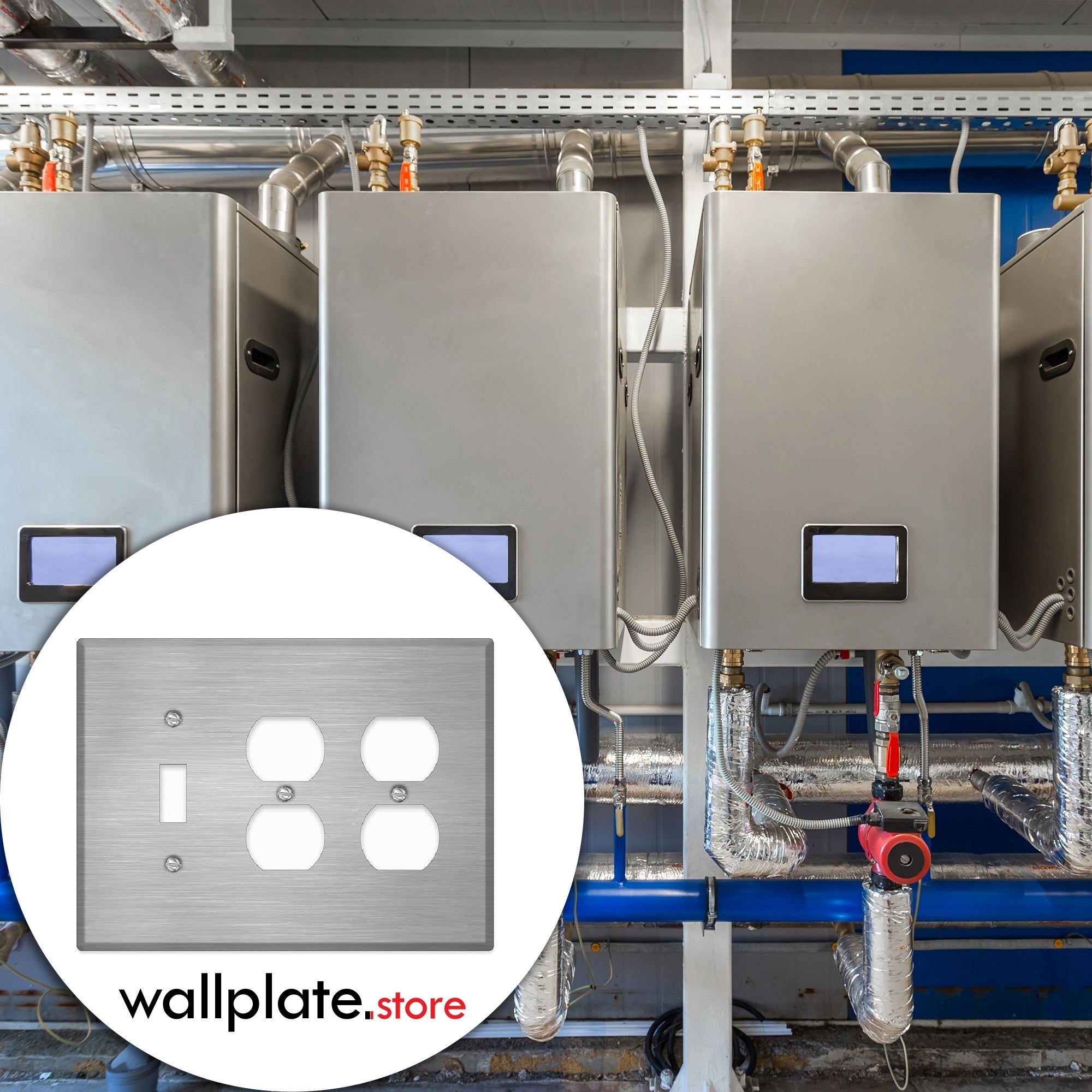 3 Gang Oversized, with 1 Toggle and 2 Duplex, Stainless Steel Wallplate