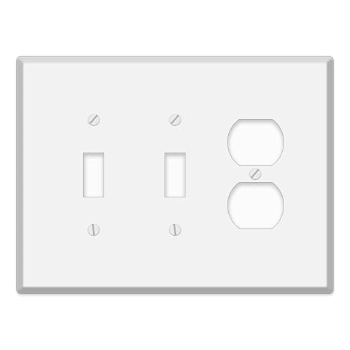 3-Gang Oversize Metal Wall Plate – 2 Toggle Openings + 1 Duplex Receptacle – White Semi-Gloss