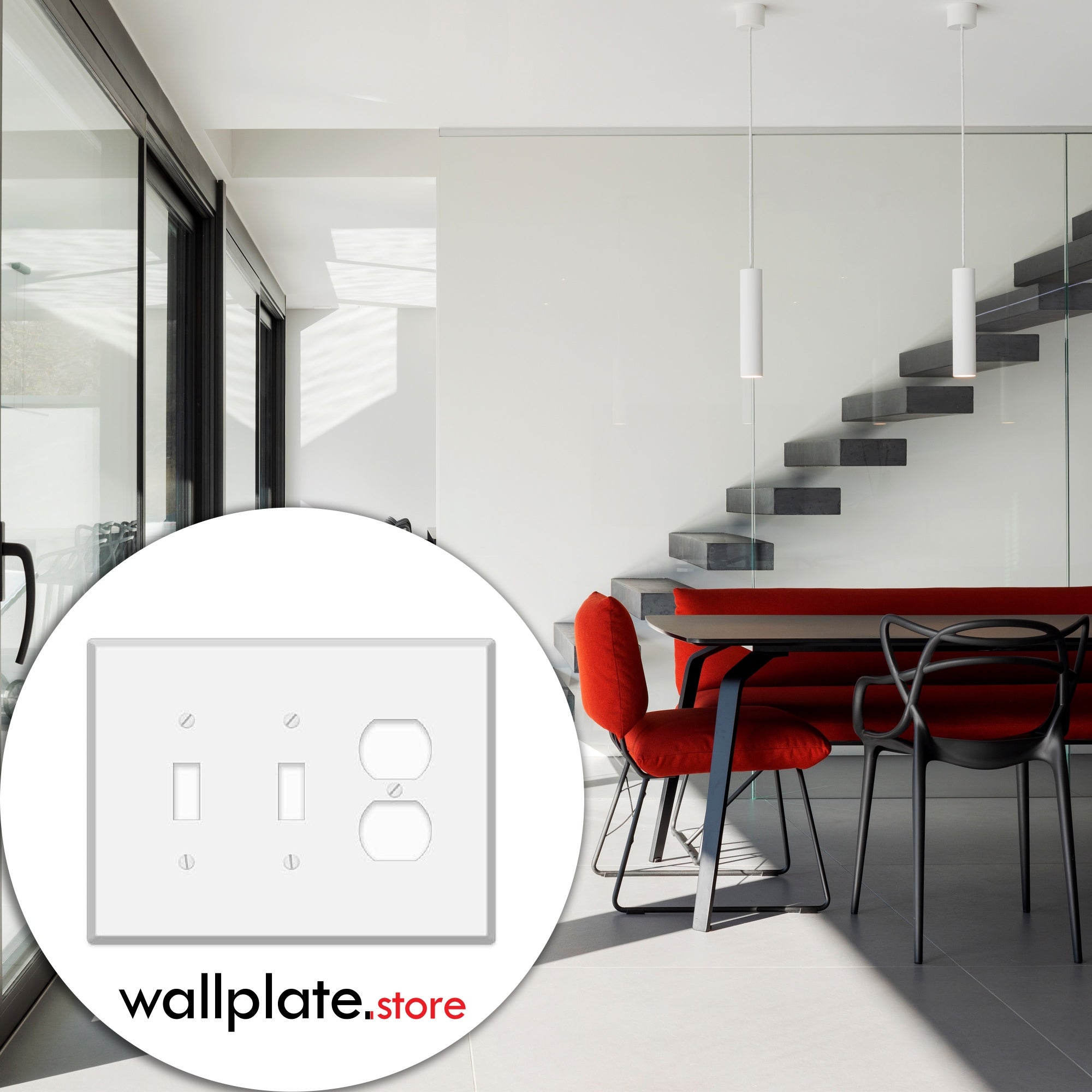 3 Gang Oversized, with 2 toggle and 1 duplex, White Painted Metal Wallplate