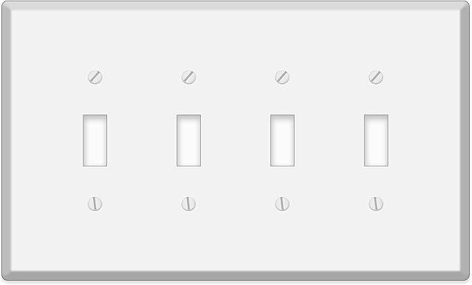 4-Gang Oversize Metal Wall Plate – 4 Toggle Switch Openings – White Semi-Gloss