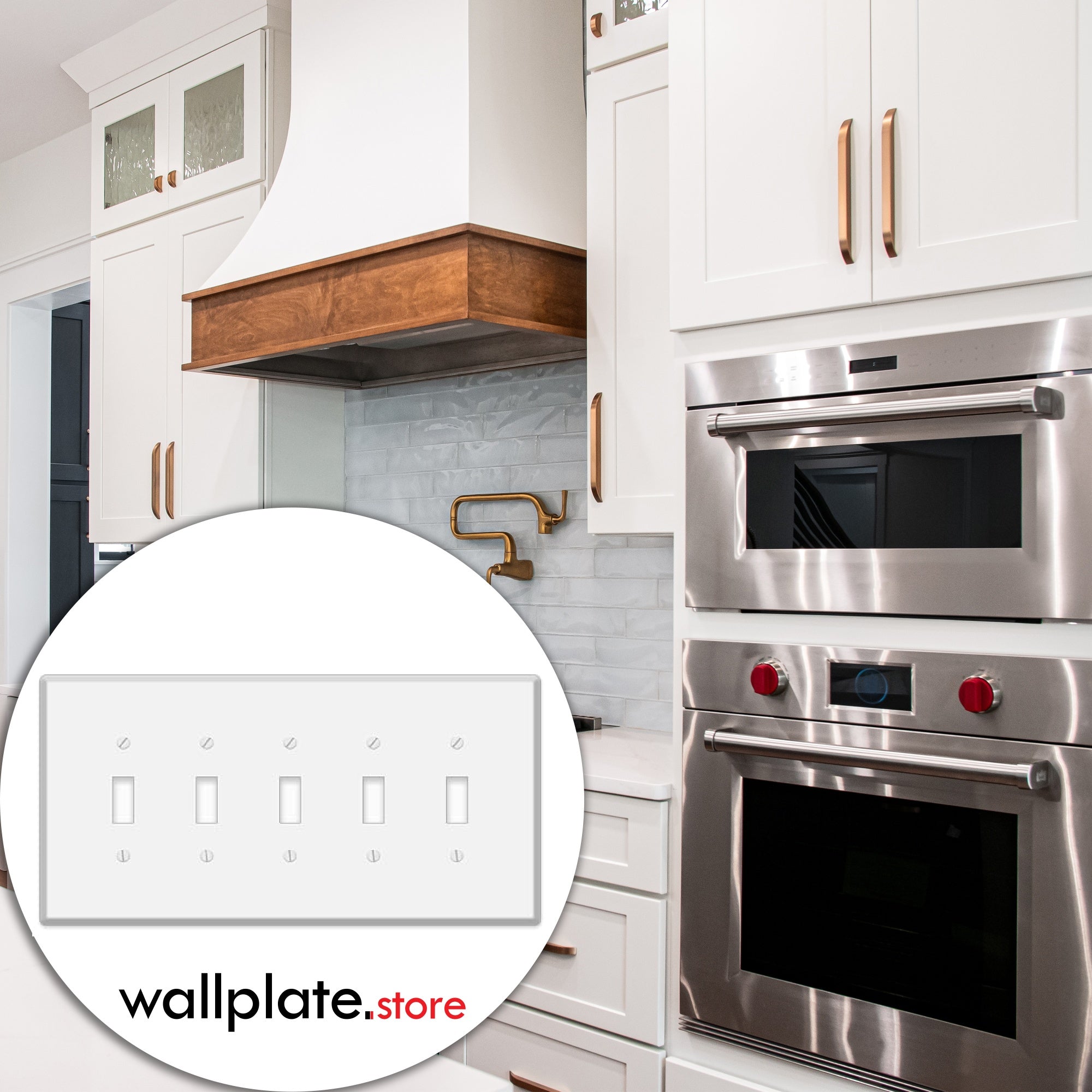 5 Gang Jumbo Oversized Toggle Switch Wall Plate Cover - White Metal - Made in USA