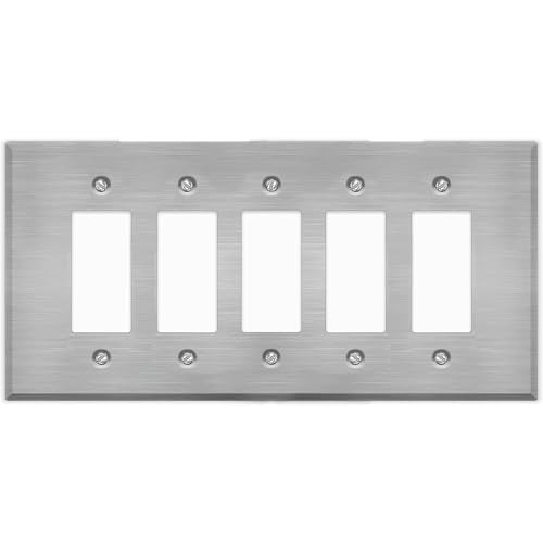 5-Gang Oversize Stainless Steel Wall Plate – 5 Decora/GFCI Openings – Type 430 Satin