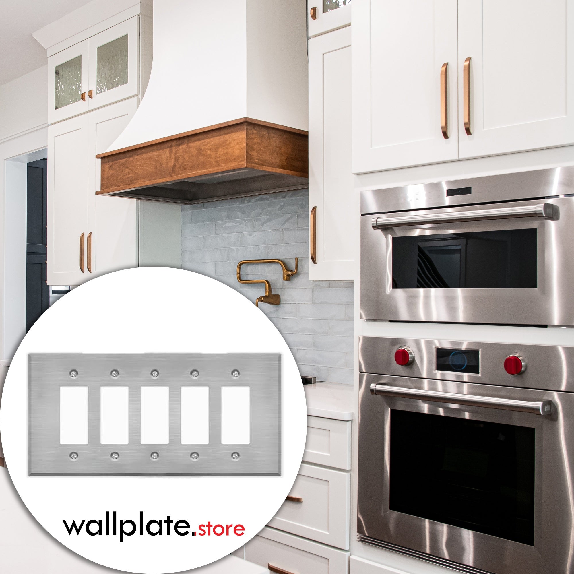 5 Gang Oversized, Rocker Switch Stainless Steel Wallplate