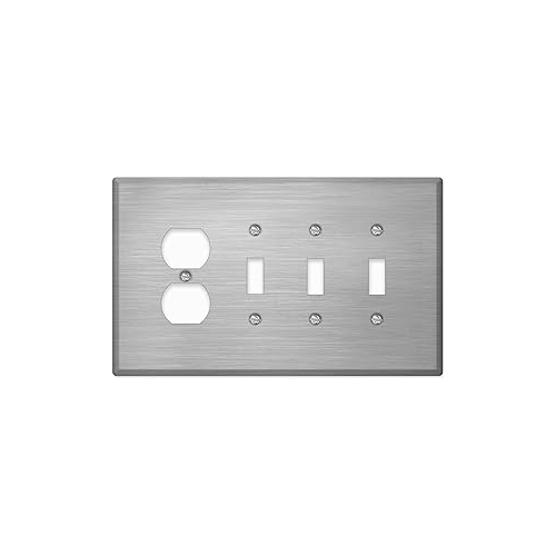 4-Gang Oversize Stainless Steel Wall Plate – 3 Toggle Openings + 1 Duplex Receptacle – Type 430 Satin