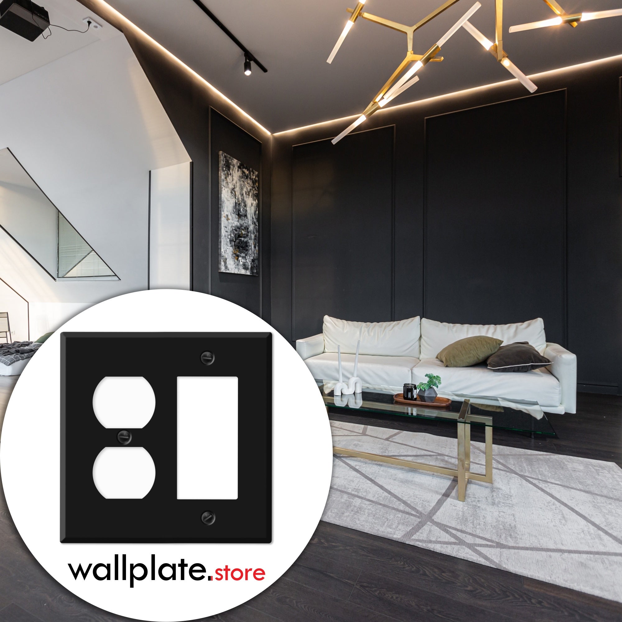 2-Gang Wall Plate – 1 Duplex + 1 Decora®/Rocker Opening – Black Painted Metal | Made in USA