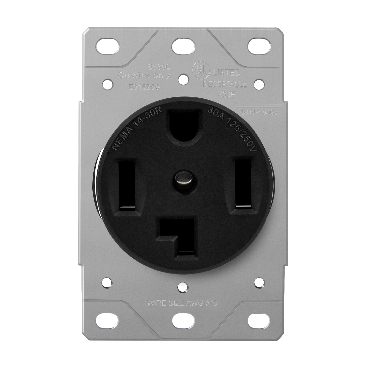 Enerlites 66300-BK, Flush Mount Receptacle, 3-pole, 4-wire, Grounding, NEMA 14-30R, Black