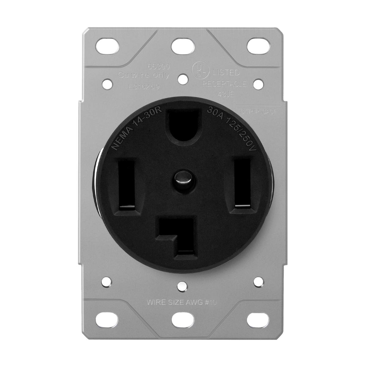 Enerlites 66300-BK, Flush Mount Receptacle, 3-pole, 4-wire, Grounding, NEMA 14-30R, Black