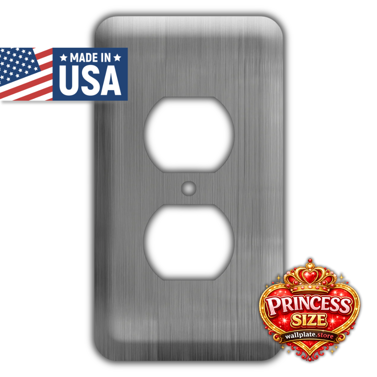 1 Gang Duplex Receptacle, Princess Size, Metallic Finish Stainless Steel Wallplate