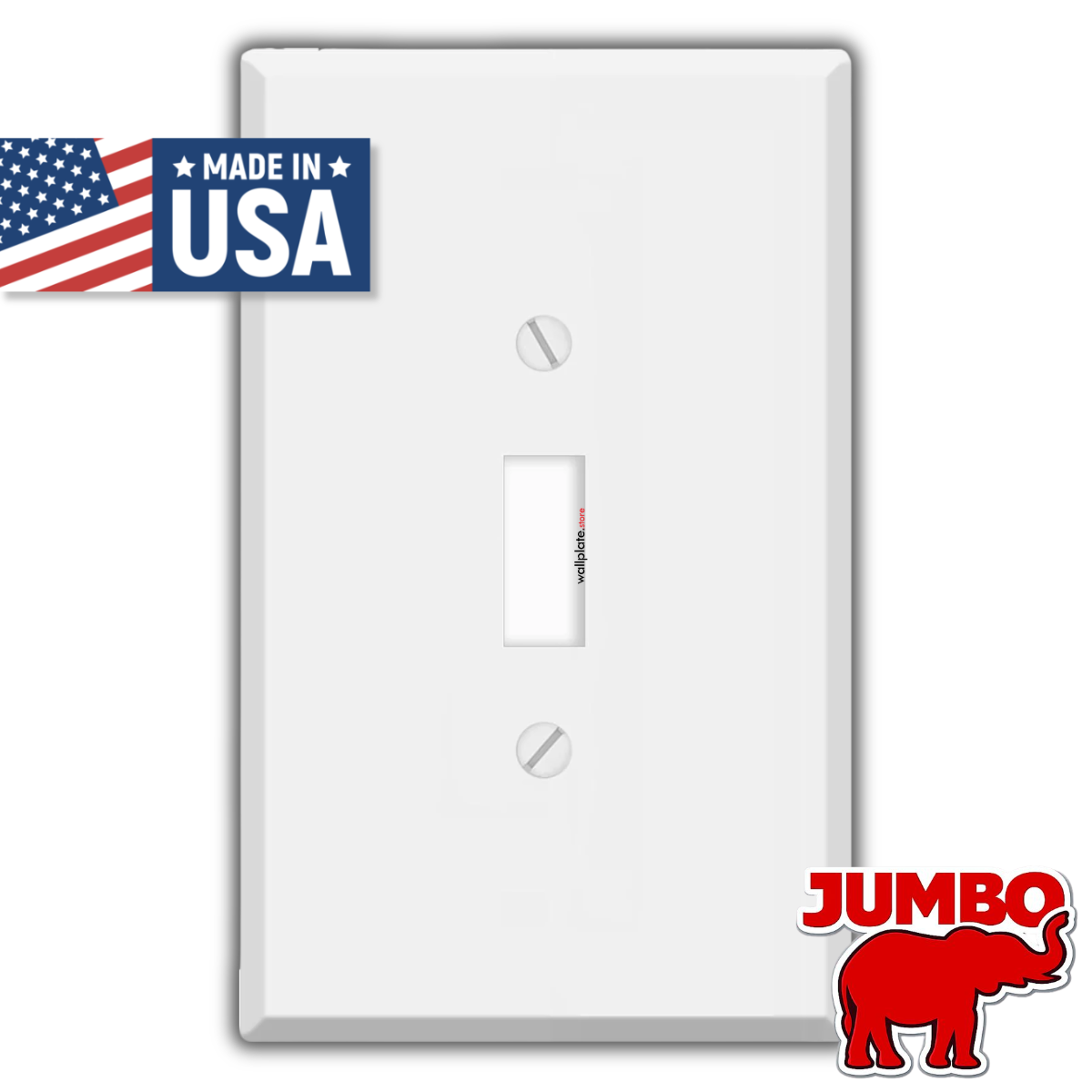 1 Gang Jumbo Oversized Toggle Switch Wall Plate Cover - White Metal - Made in USA