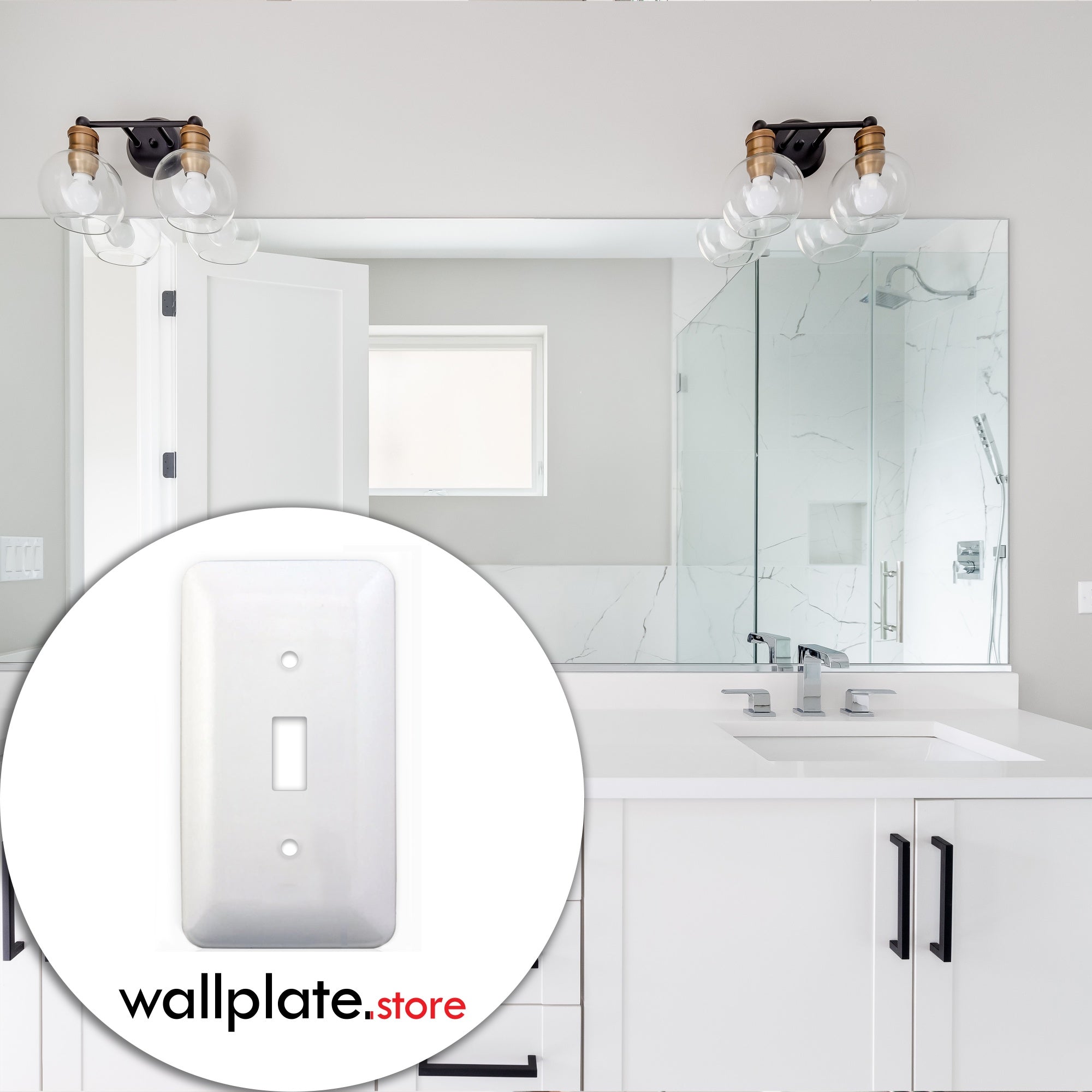 1 Gang Toggle, Princess size, White Painted Metal wallplate in use