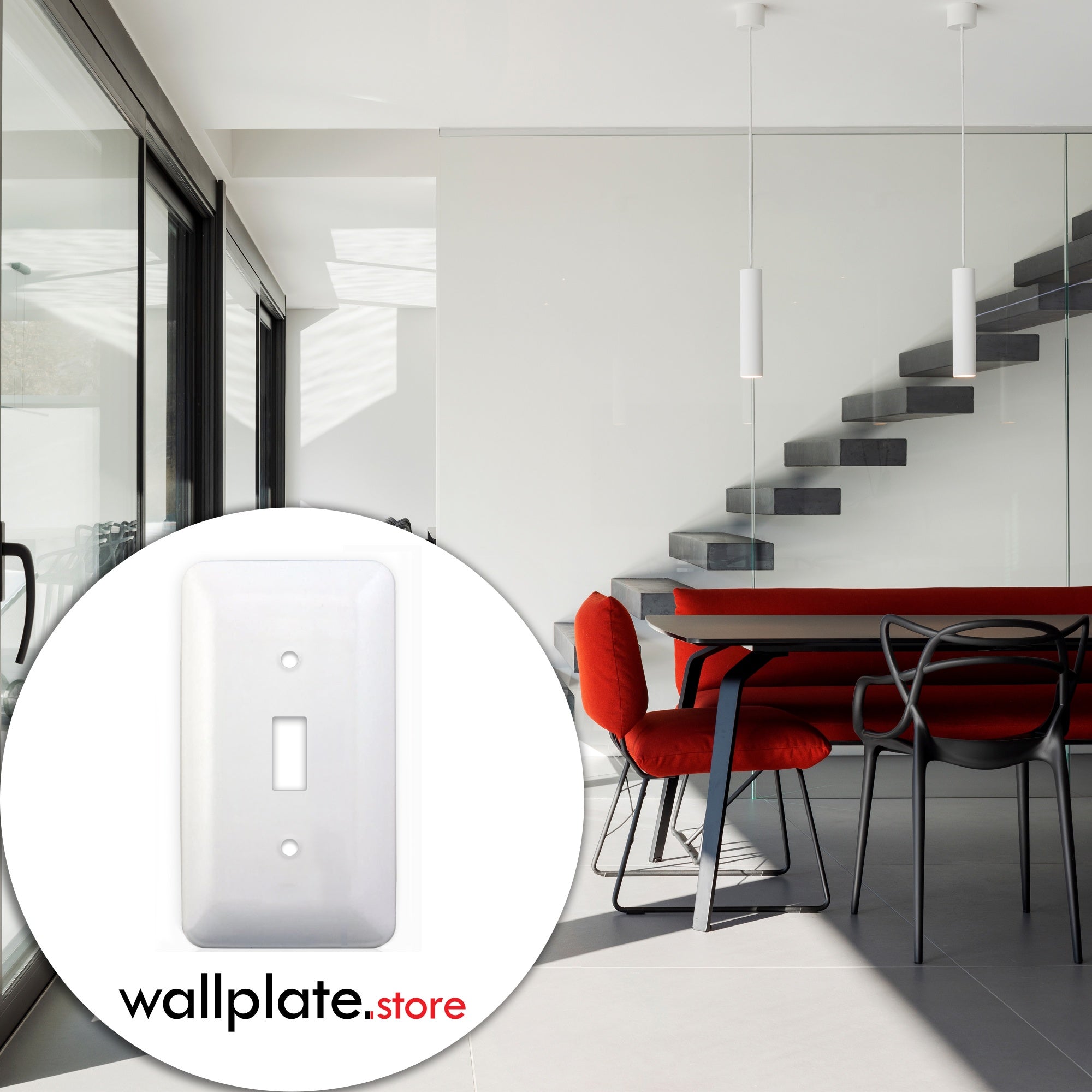 1 Gang Toggle, Princess size, White Painted Metal wallplate in use 2