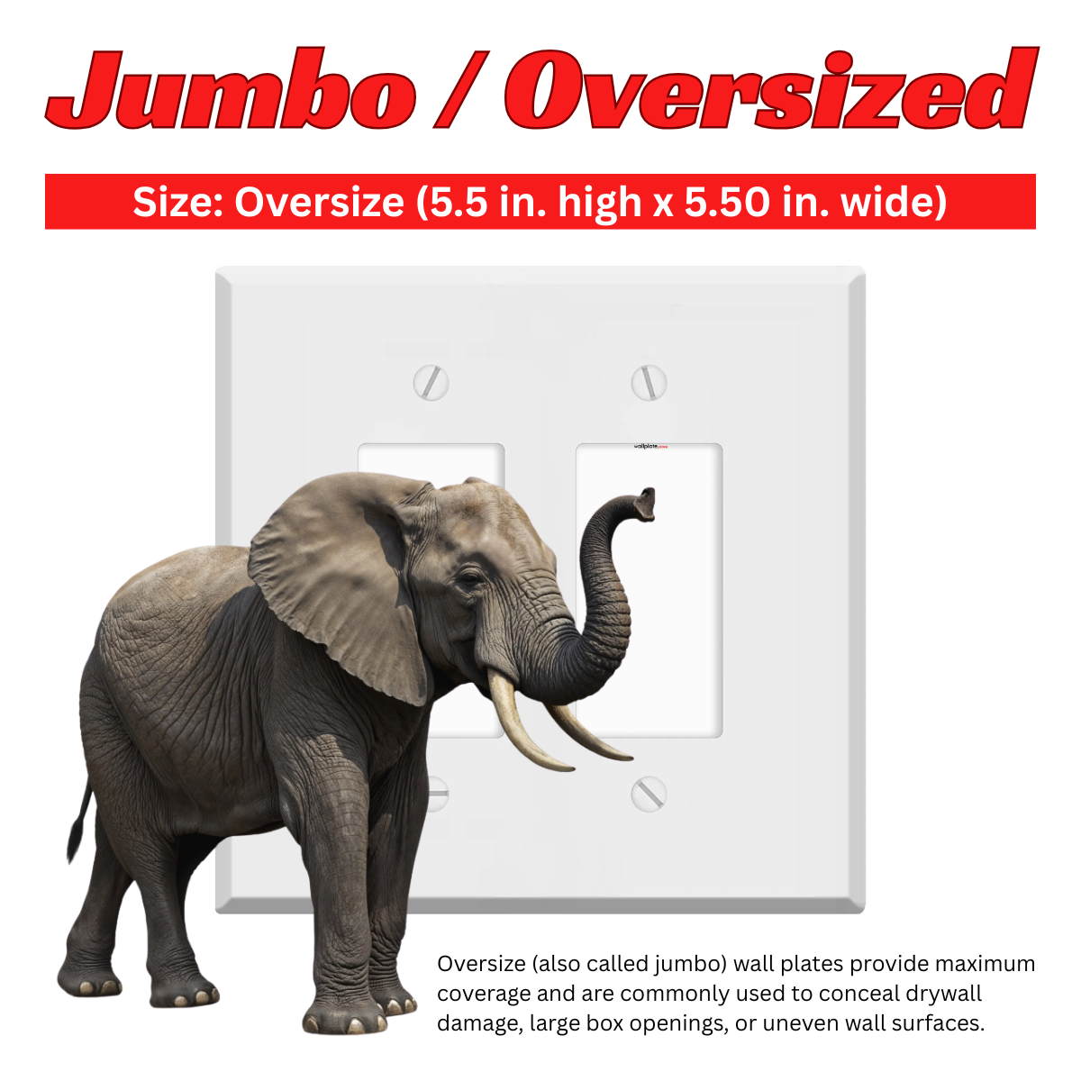 2-Gang Jumbo Oversize Wall Plate Cover – Compatible with Decora® Devices – White Painted Metal – Made in USA