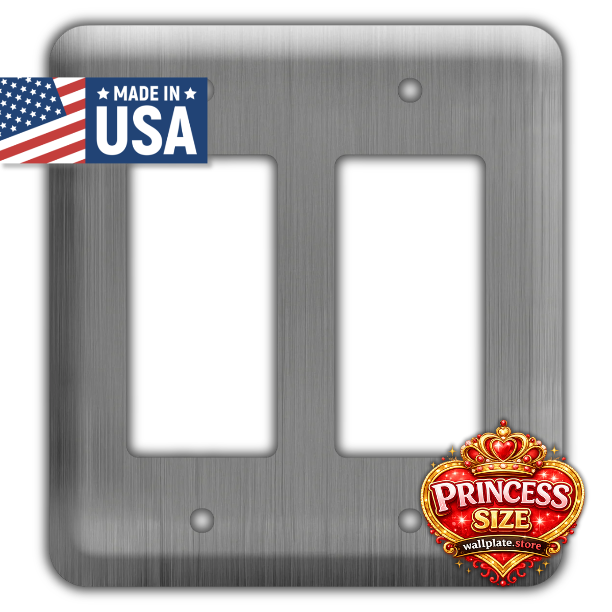 2-Gang Stainless Steel, Princess Size Decora® Rocker/GFCI Switch Wall Plate – Made in USA