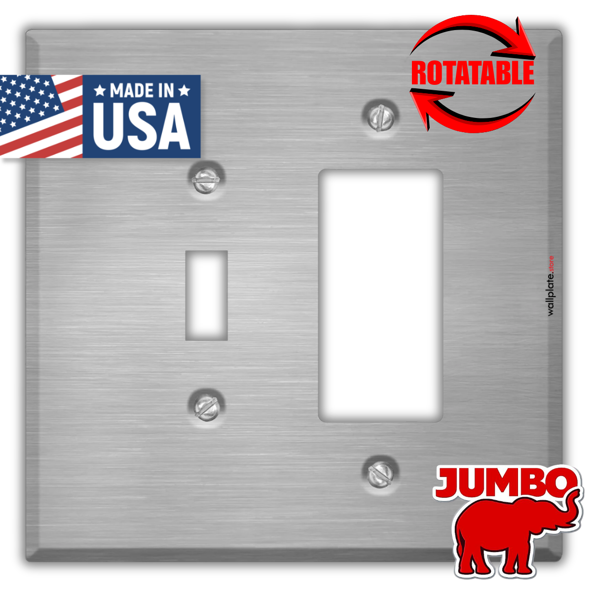 2-Gang Jumbo Oversize Stainless Steel Metal Wall Plate – 1 Decora® (Rocker/GFCI) + 1 Toggle Switch